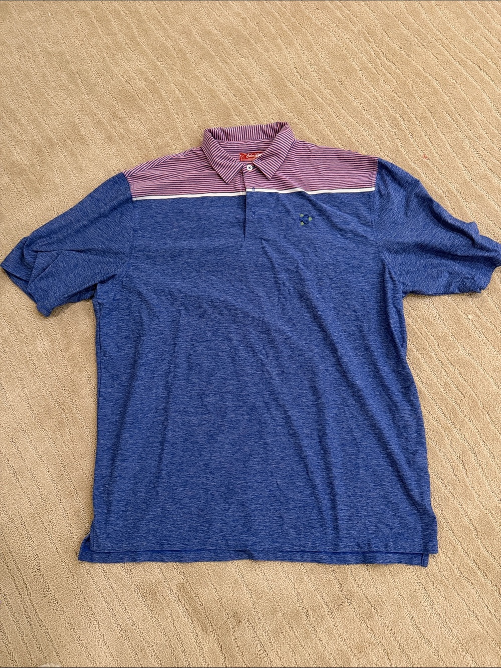 Men's Blue Polo with Maroon-Striped Yoke